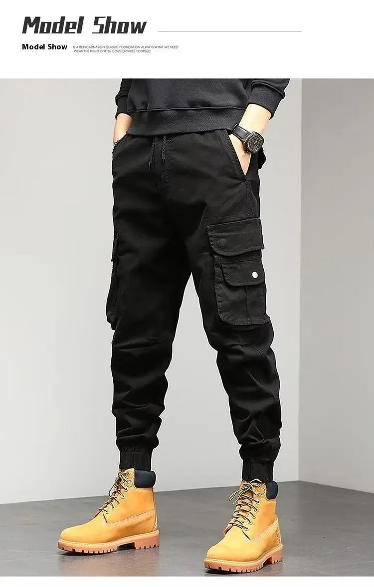 Men's Cropped Tooling Spring And Autumn Loose-fitting Casual Ankle-banded Trousers Multi-pocket - Nyaabs