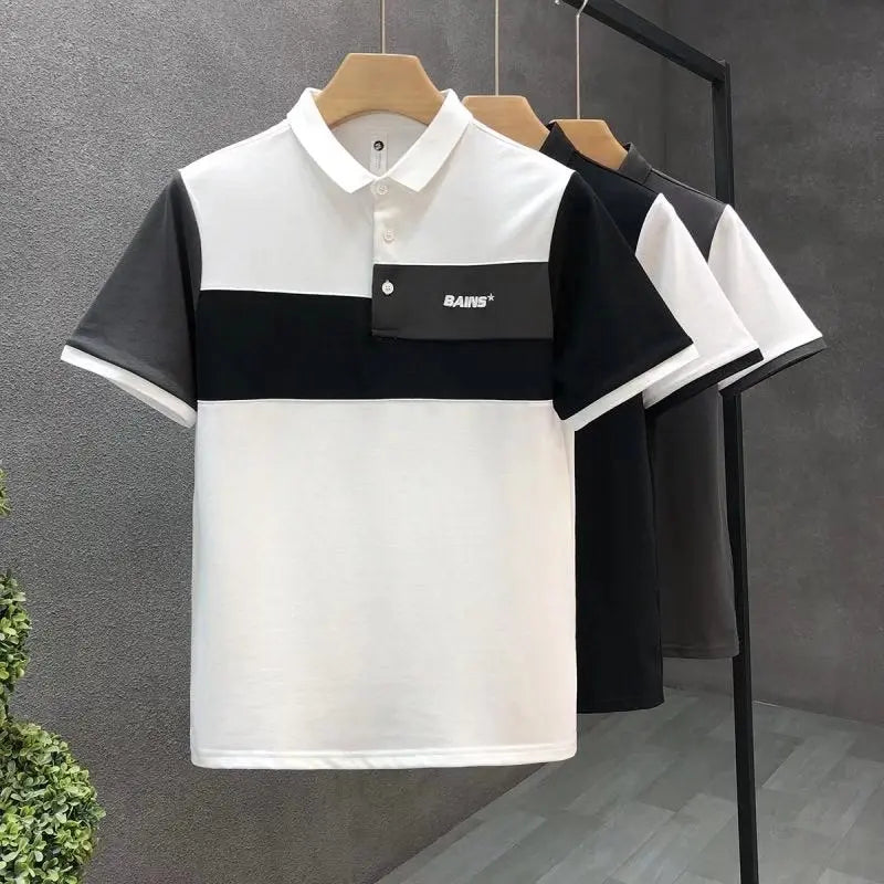 Trend Stitching Contrast Color Polo Shirt Men's Short Sleeves - Nyaabs