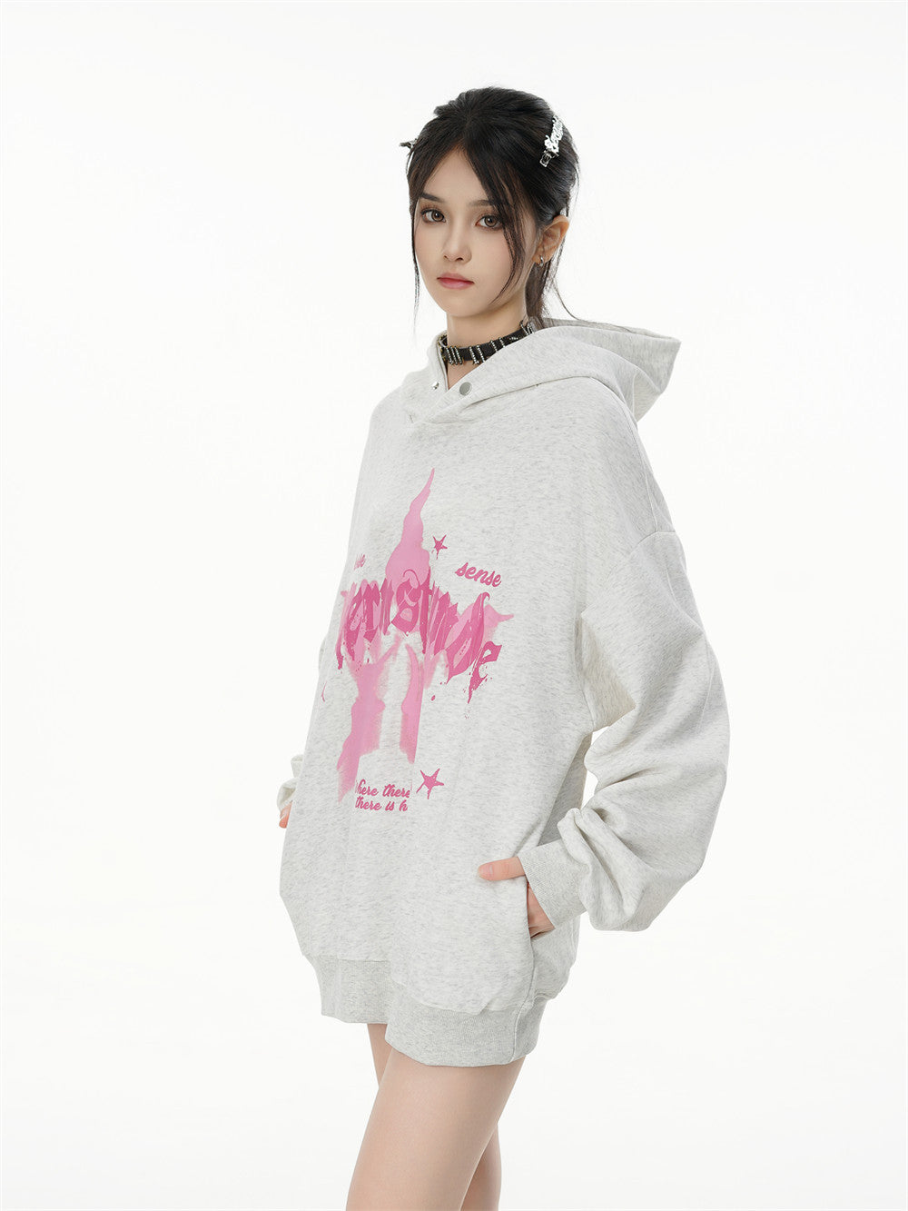 Five-pointed Star Necklace Bar Hooded Pullover - Nyaabs