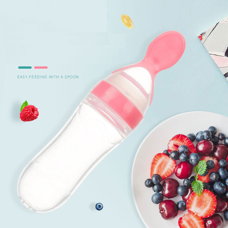 Safe Newborn Baby Feeding Bottle Toddler Silicone Squeeze Feeding Spoon Milk Bottle Baby Training Feeder Food Supplement - Nyaabs