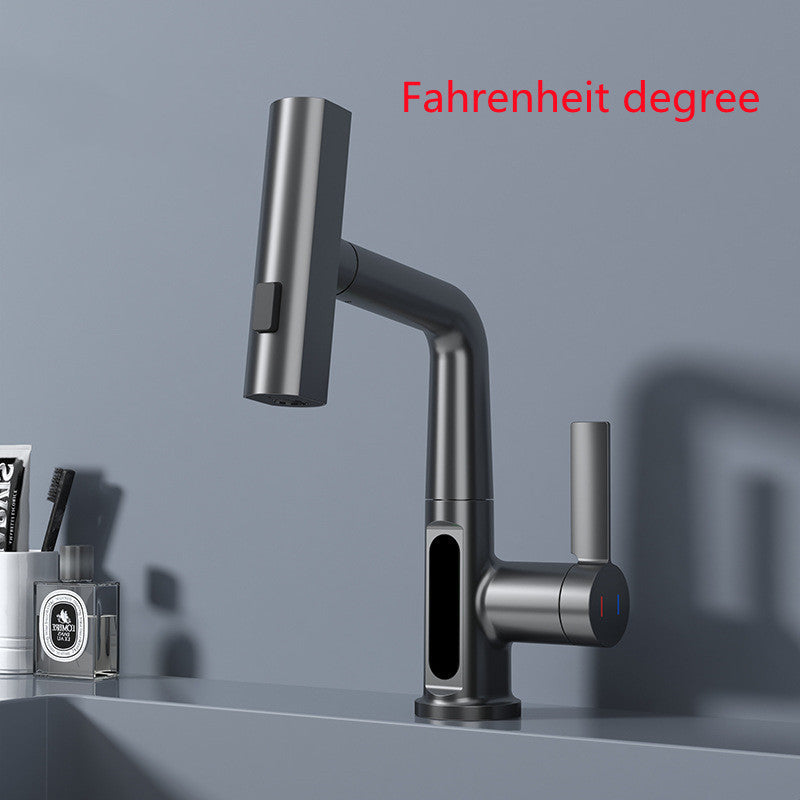 Intelligent Digital Display Faucet Pull-out Basin Faucet Temperature Digital Display Rotation nyaabs.com