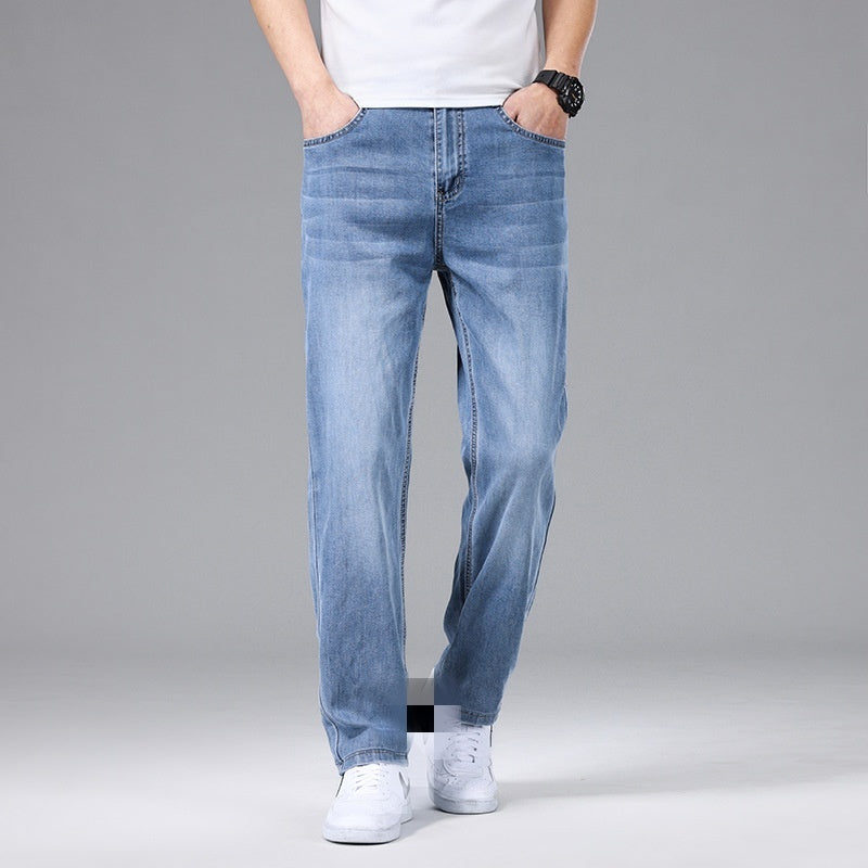 Men's Thin Loose Straight Ice Silk Jeans - Nyaabs