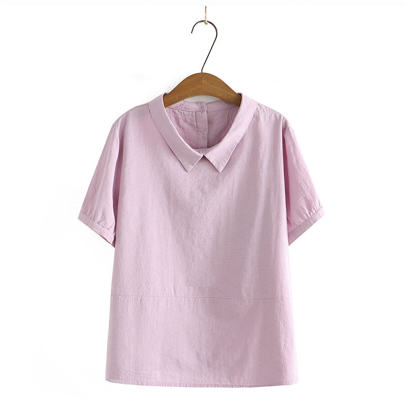 Cotton Jacquard Doll Shirt Short Sleeve Simple All-match T-shirt - Nyaabs