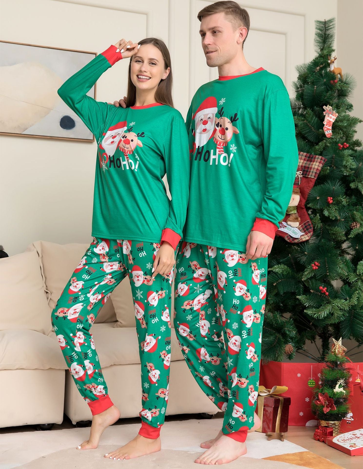 Christmas Pajamas For Family Matching Family Christmas PJs Sets Santa Claus Printed Top Sleepwear - Nyaabs