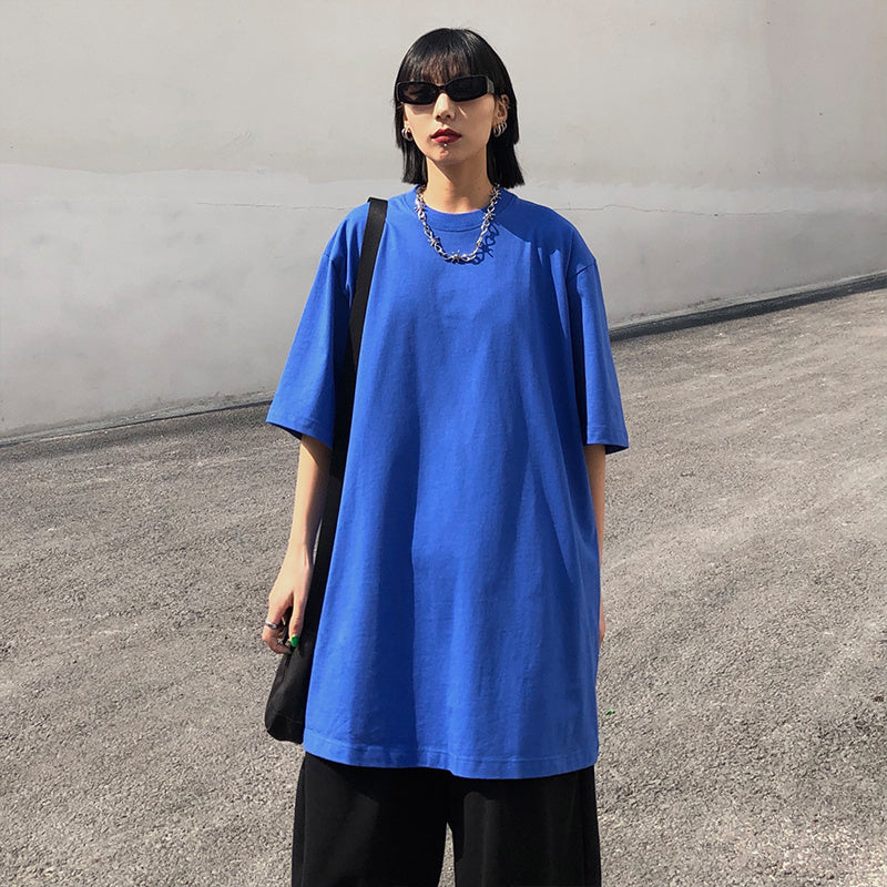 Oversize Plain Casual Round Neck T-shirt Cotton Short Sleeve - Nyaabs