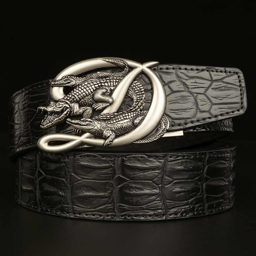 BeltCrocodile Buckle Men Belt Real Cowhide Automatic Buckle Casual - Nyaabs