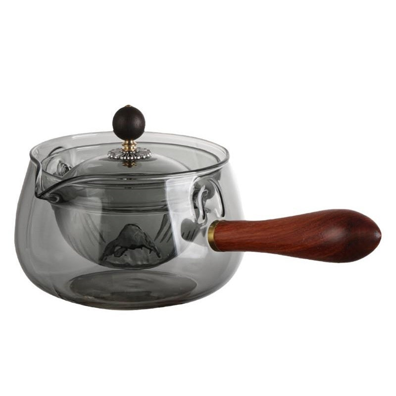 Semi-automatic Rotary Heat-resistant Glass Teapot Lazy Tea Making With Infuser And Wooden Handle Office Home Accessories Kitchen Gadgets - Nyaabs