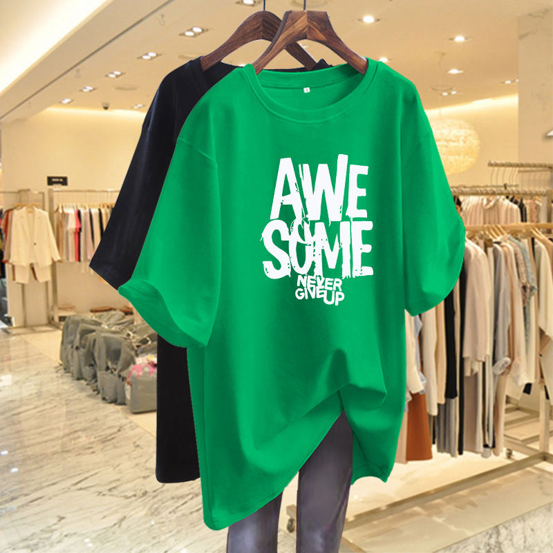 Simple American Letter Crew Neck Cotton T-shirt - Nyaabs