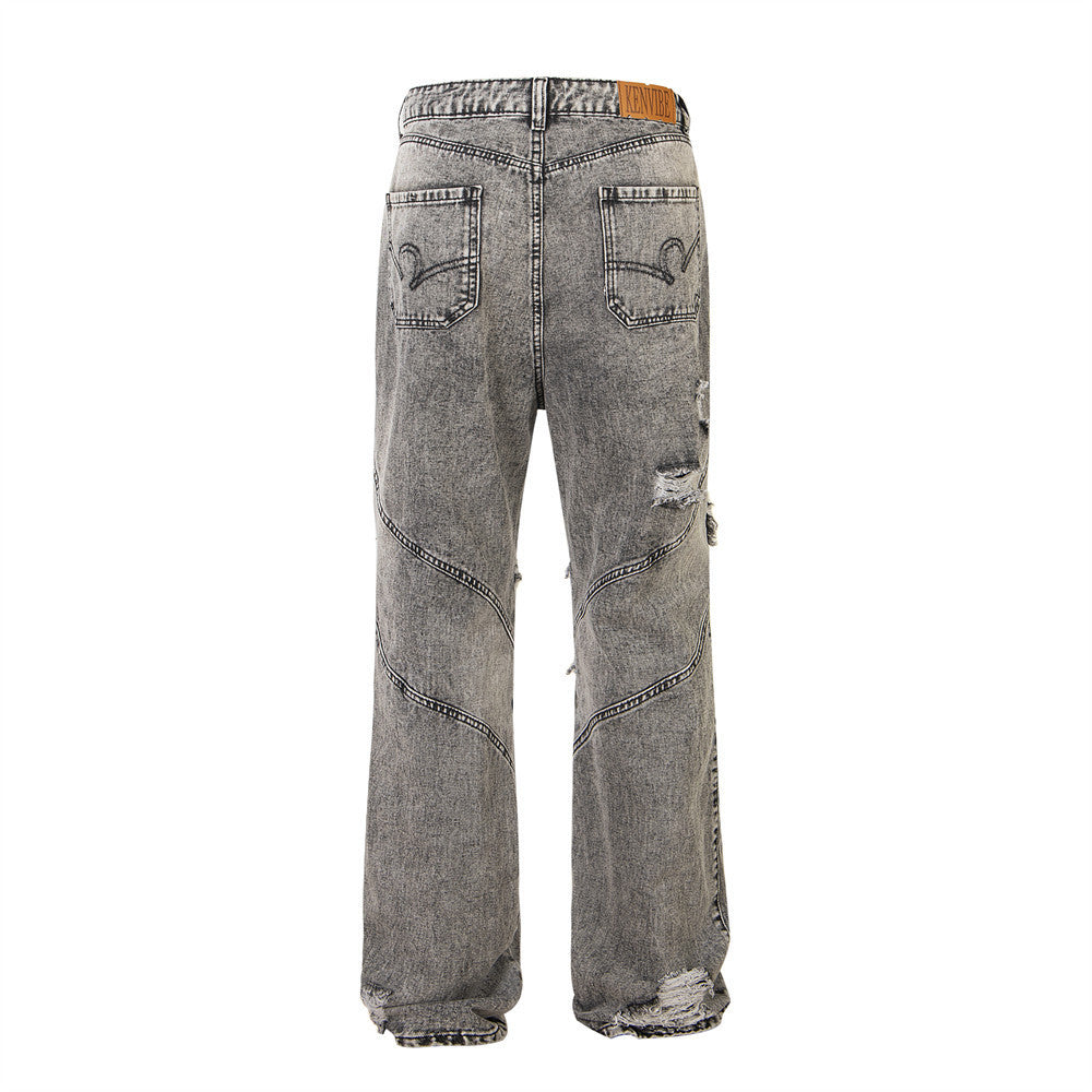 Heavy Industry Distressed Washed Jeans Male Irregular - Nyaabs