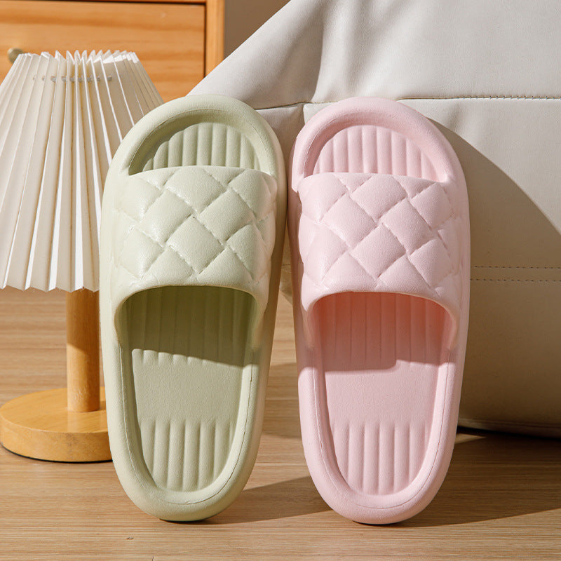 New Rhombus Home Slippers Summer Non-slip Floor Bathroom Slipper Lightweight Simple House Shoes For Women Men - Nyaabs