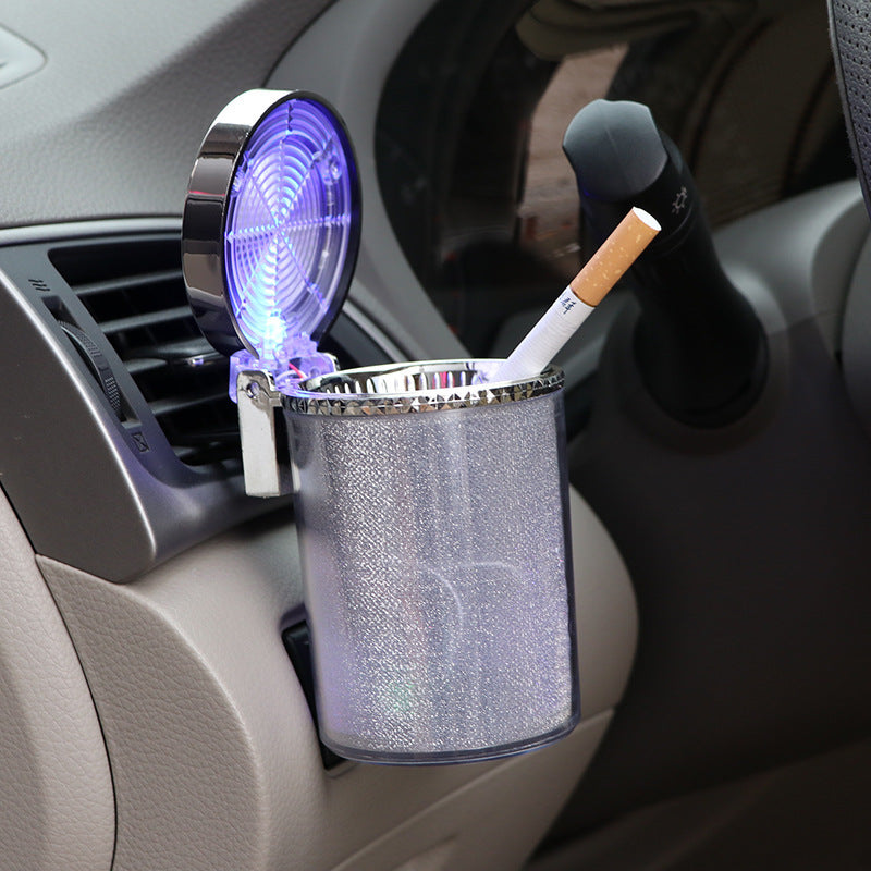 Car Ashtray With LED Light RGB Ambient Light Cigarette Cigar Ash Tray Container Trash Can Portable Ashtray Auto Accessories - Nyaabs