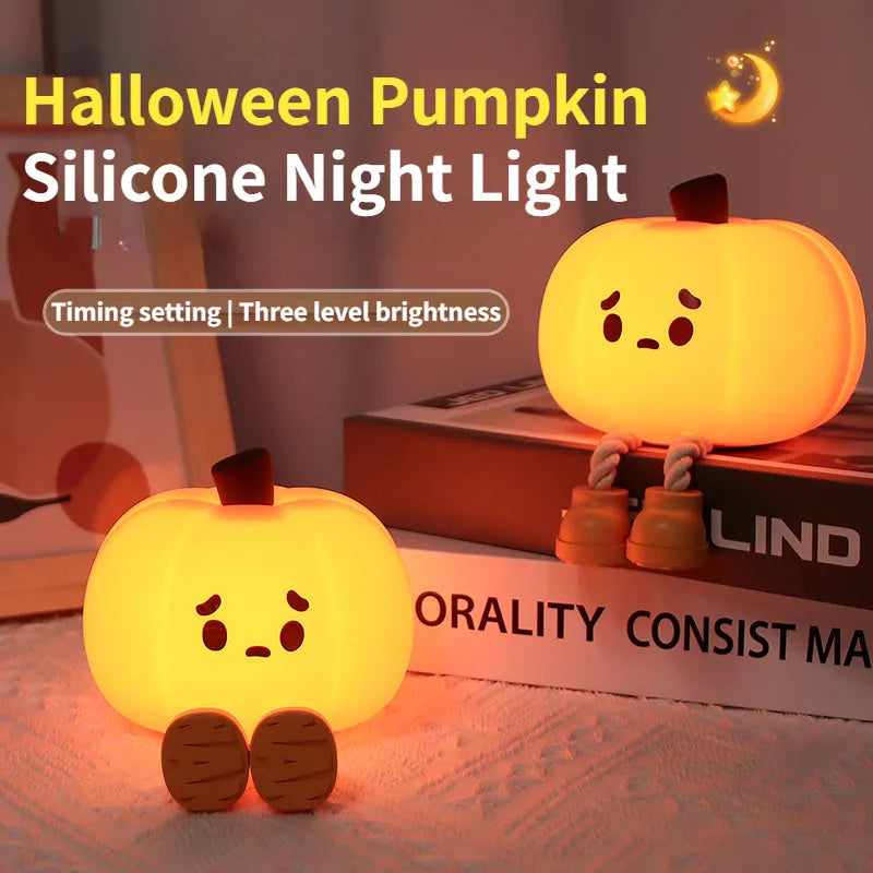 Home Decor Halloween Pumpkin Night Light Cute Soft Silicone Lamp Touch  Dimmable Rechargeable Bedside Decor Light Kids Gifts Halloween Decorations - Nyaabs