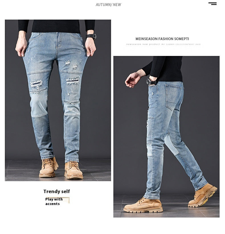 High-end Blue With Holes Jeans For Men - Nyaabs