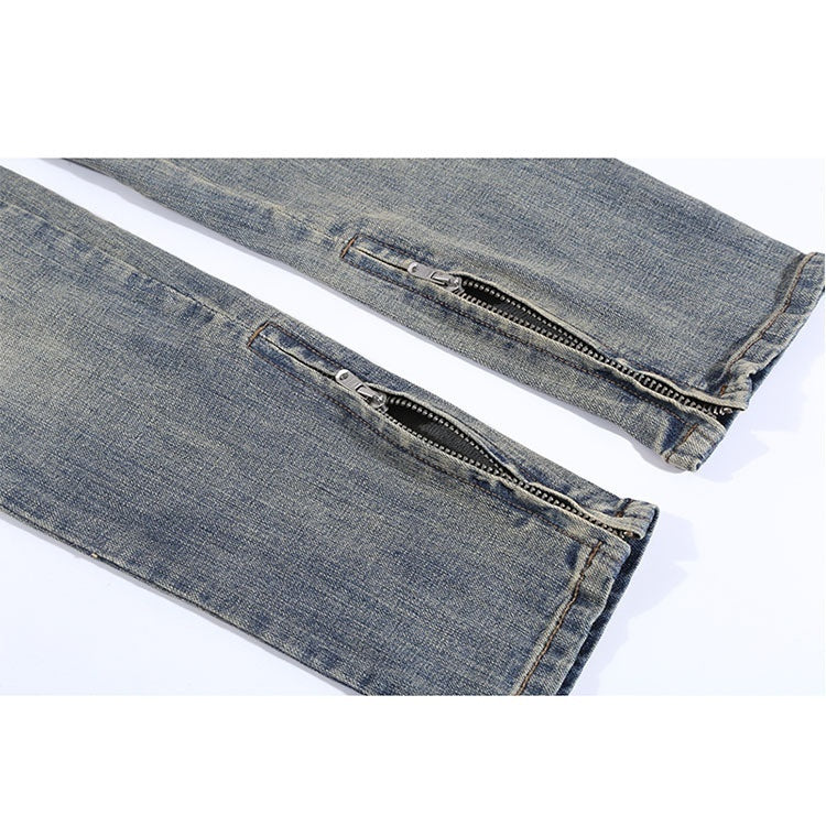 Ripped Washed Elastic Mid-waist Denim Trousers - Nyaabs