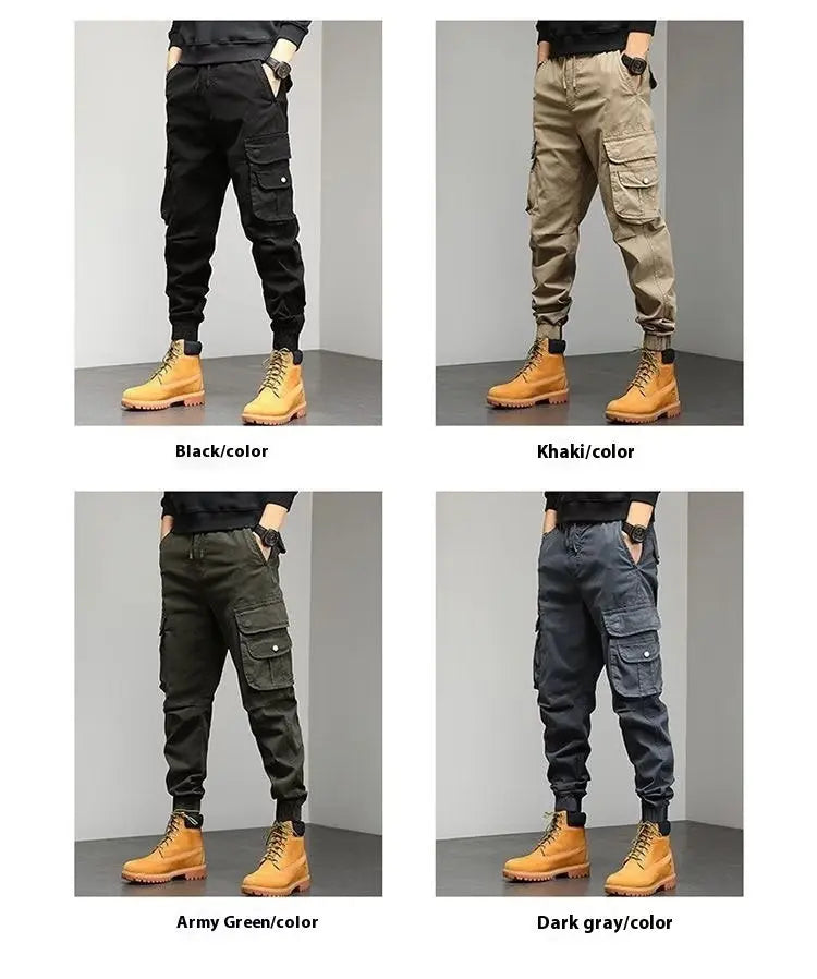 Men's Cropped Tooling Spring And Autumn Loose-fitting Casual Ankle-banded Trousers Multi-pocket - Nyaabs