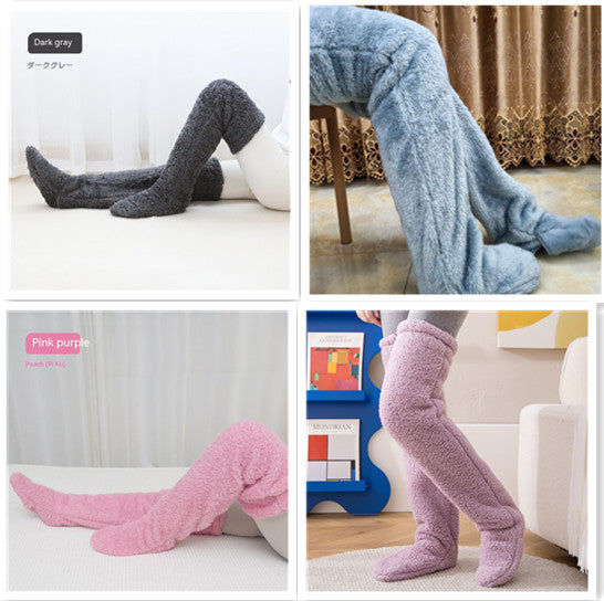 Over Knee High Fuzzy Long Socks Winter Warm Cold Leg Knee Joint Cold-proof Stockings Home Floor Sleeping Socks - Nyaabs