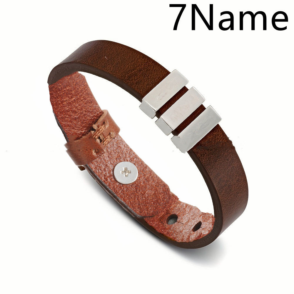 Customized Family Names Bracelet For Men Personalized Engraved Stainless Steel Beads Leather Bracelets Bangle Father's Day Gifts - Nyaabs