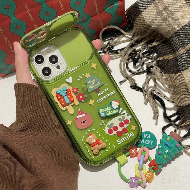 Xmas Santa Claus Cute Elk Hat Pendant Flip Christmas Phone Case For I Phone 15 14 13 12 11 Pro Max Pro Silicone Protection Cover - Nyaabs