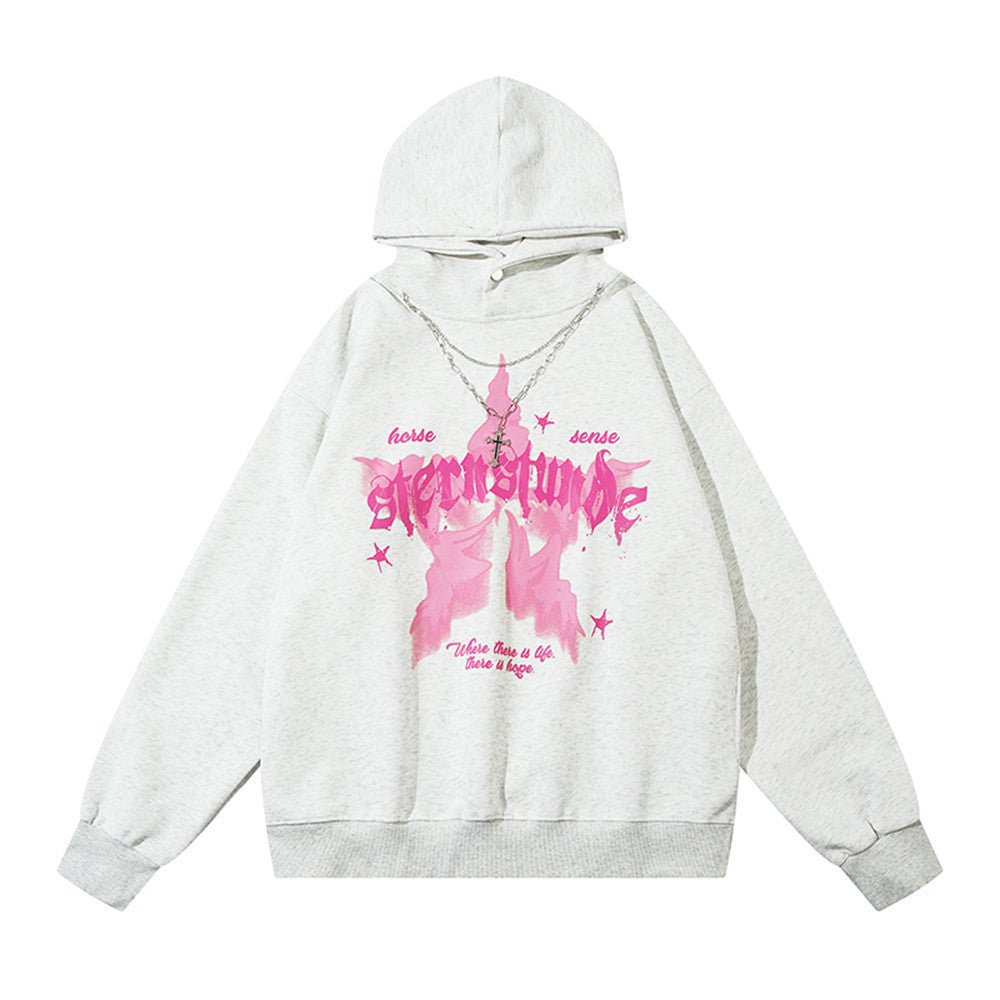 Five-pointed Star Necklace Bar Hooded Pullover - Nyaabs