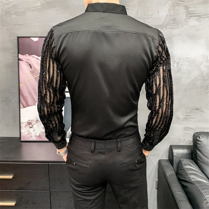 Hollow Lace Stitching Korean Style Slim Shirt My Store