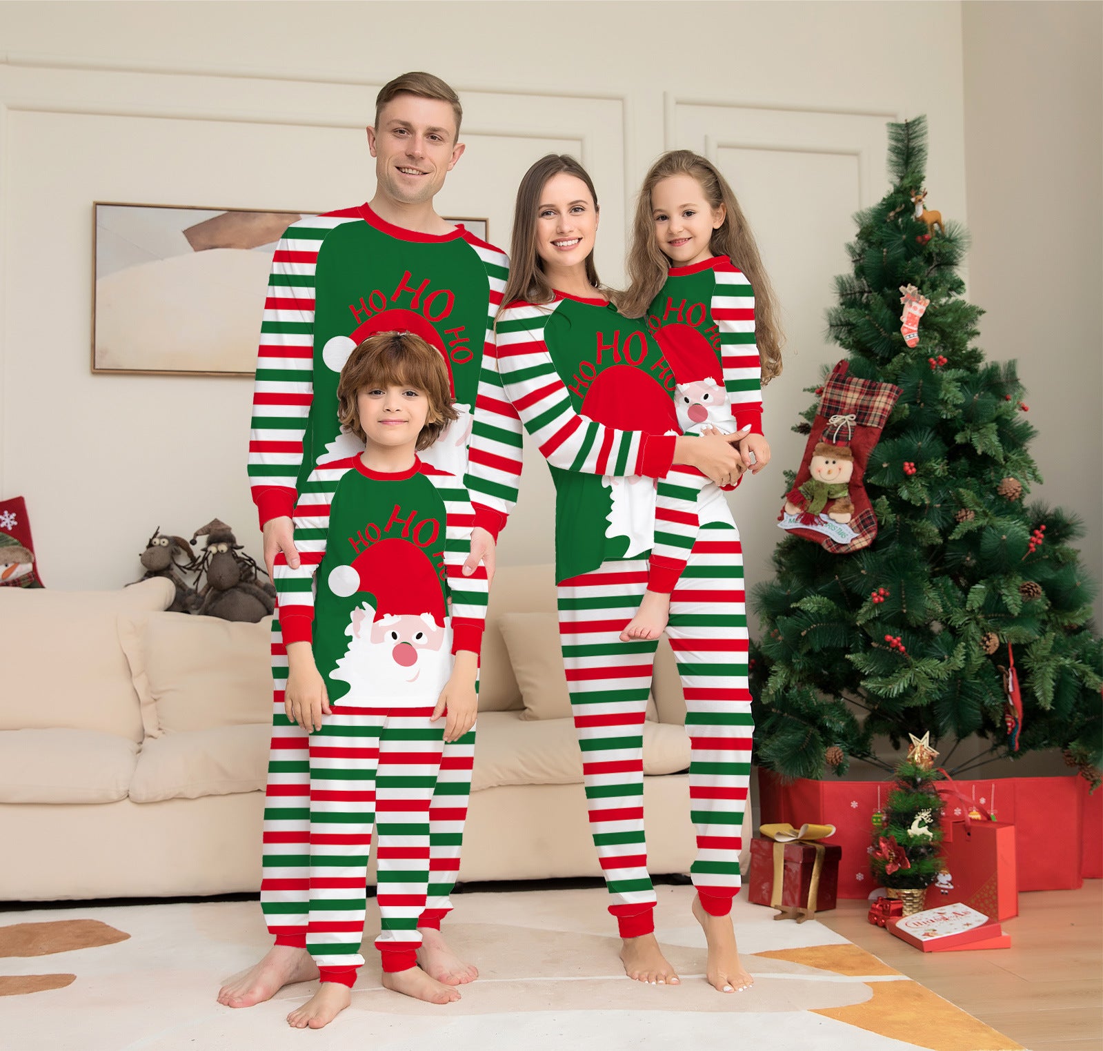 Family Christmas Pajamas Matching Sets Red Stripe Xmas Holiday Sleepwear Jammies Long Sleeve PJs Outfits - Nyaabs