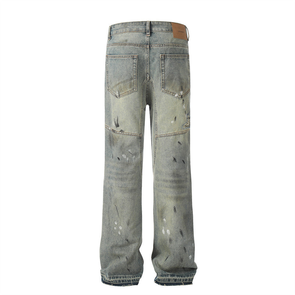 Ripped Dirty Jeans Street Fashion Paint Splash-ink Men - Nyaabs