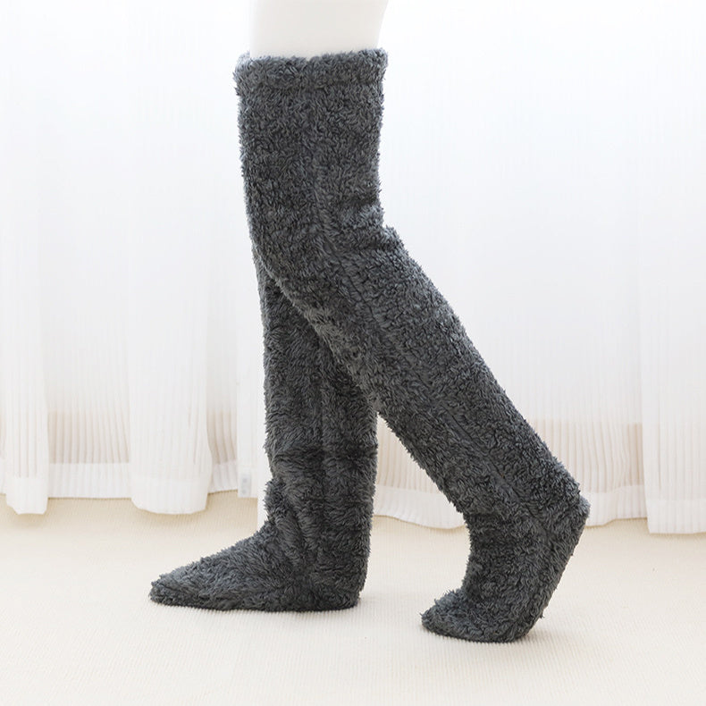 Over Knee High Fuzzy Long Socks Winter Warm Cold Leg Knee Joint Cold-proof Stockings Home Floor Sleeping Socks - Nyaabs