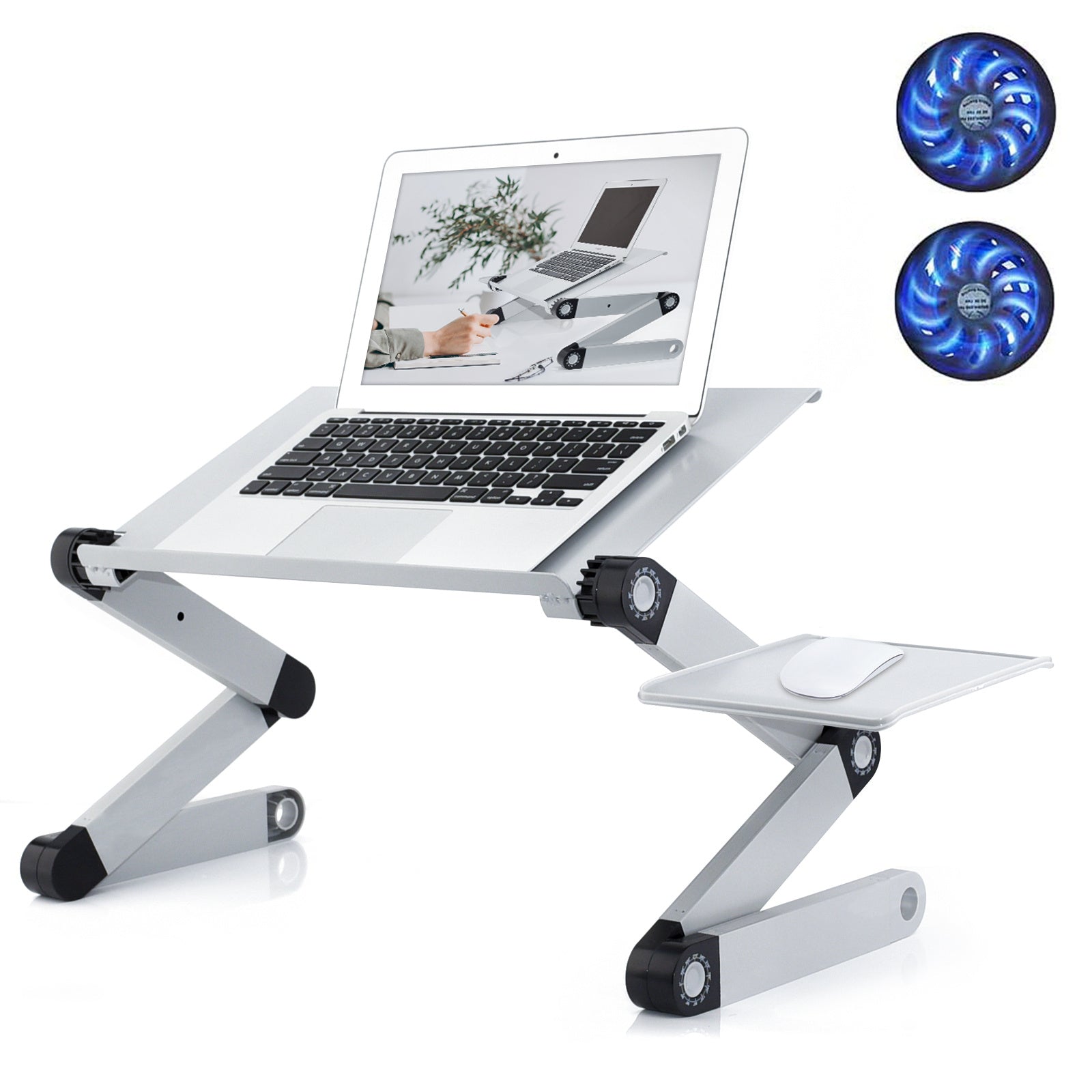 Adjustable Laptop Stand, RAINBEAN Laptop Desk with 2 CPU Cooling USB Fans for Bed Aluminum Lap Workstation Desk with Mouse Pad, Foldable Cook Book Stand Notebook Holder Sofa,Amazon Banned nyaabs.com