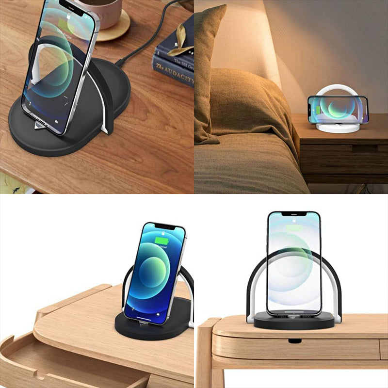 3 In 1 Foldable Wireless Charger Night Light Wireless Charging Station Stonego LED Reading Table Lamp 15W Fast Charging Light - Nyaabs