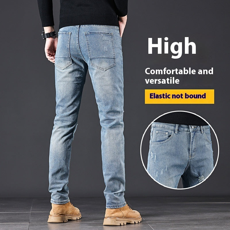 High-end Blue With Holes Jeans For Men - Nyaabs