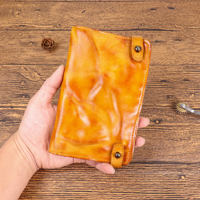 New Top Layer Cow Leather Hand-painted Old Long Wallet Man - Nyaabs