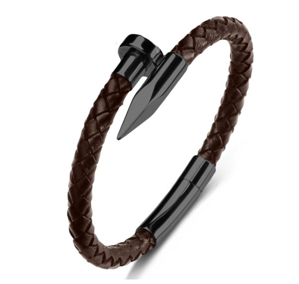 Men Genuine Leather Bullet Nail Bracelet - Nyaabs