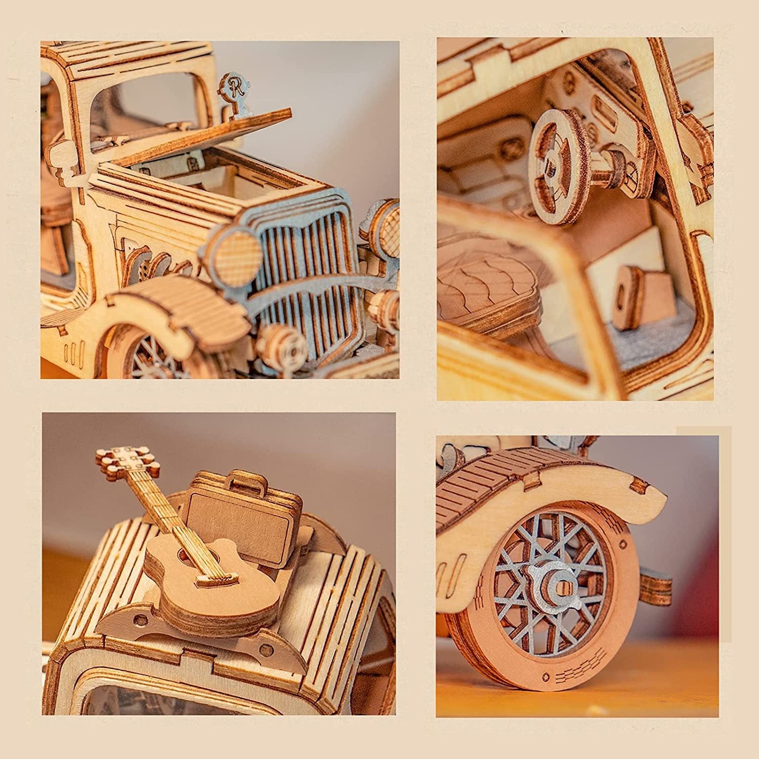 Robotime Rolife Vintage Car Model 3D Wooden Puzzle Toys For Chilidren Kids - Nyaabs