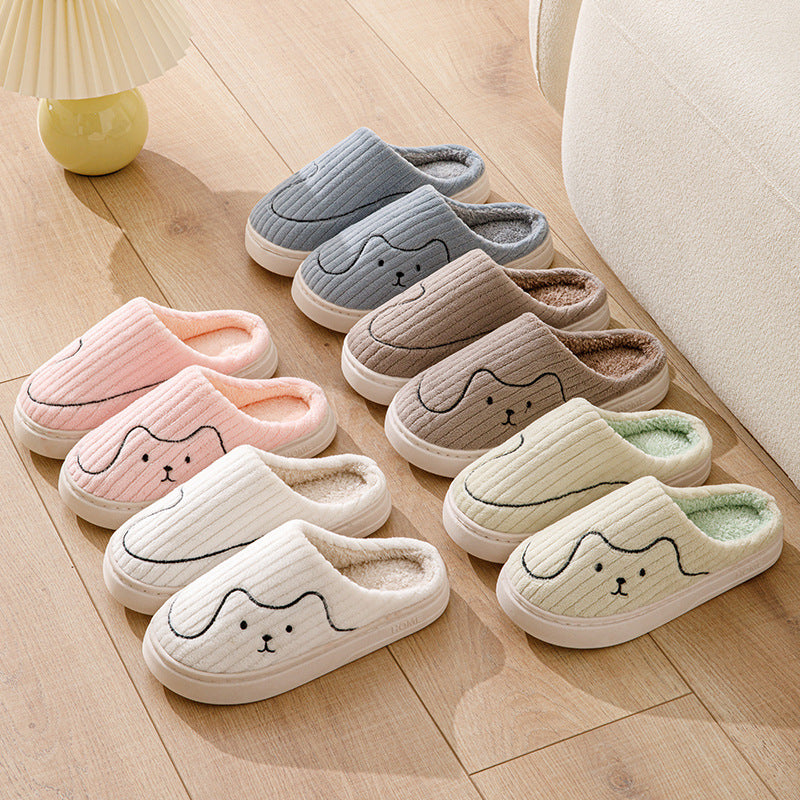 Striped Cat Slippers Indoor Couple Non-slip Floor Bedroom Slipper Winter Warm Plush House Shoes Women Men - Nyaabs