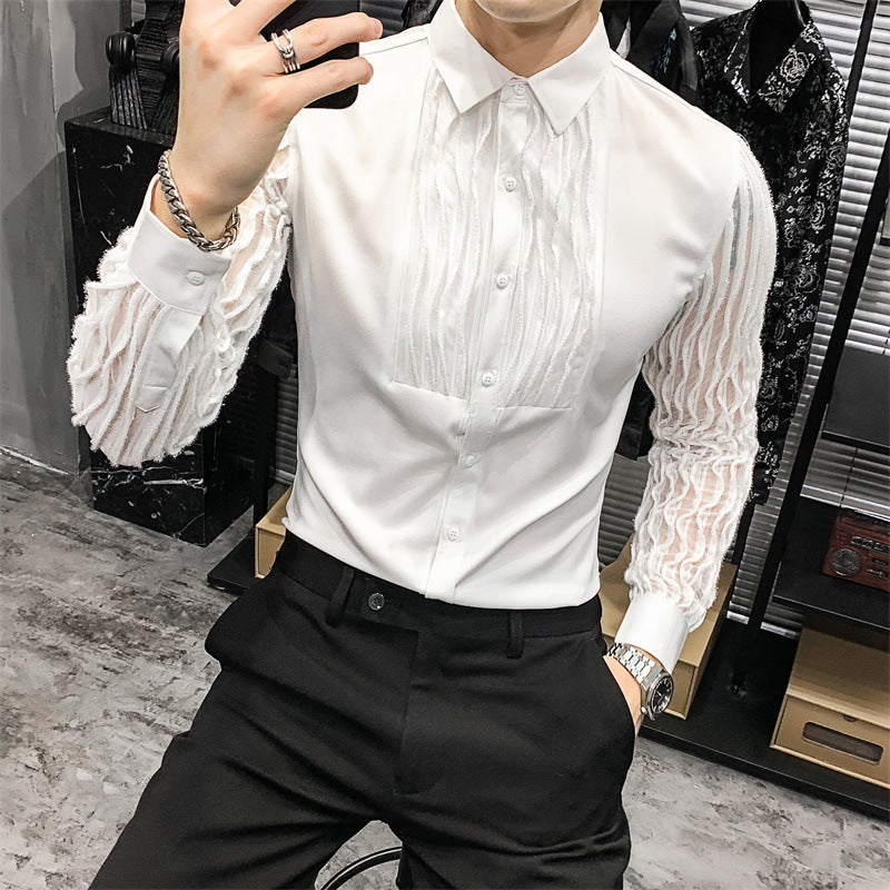 Hollow Lace Stitching Korean Style Slim Shirt My Store