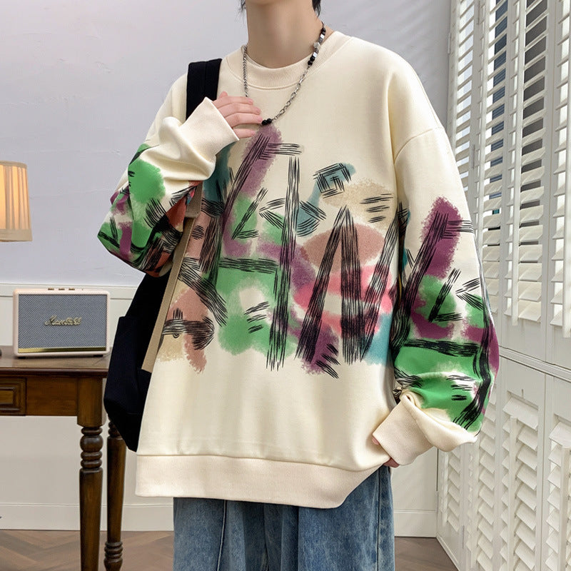 Graffiti Sweater Round Neck Loose Fashion Casual Bottoming Shirt - Nyaabs