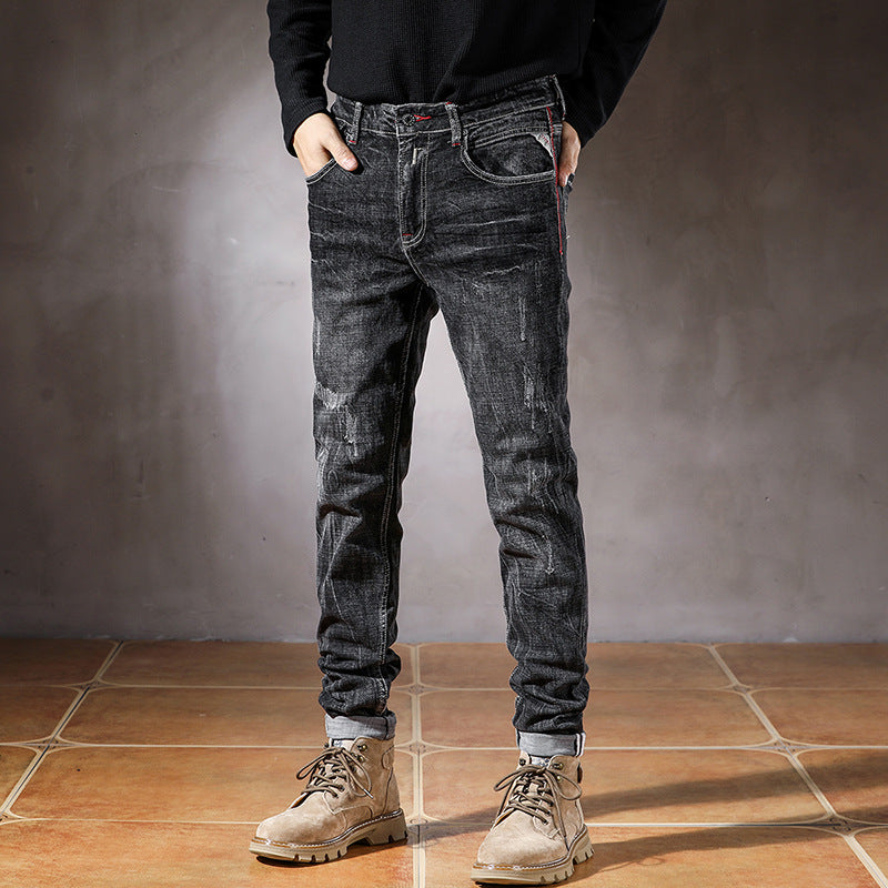 Black Ripped Long Jeans Male - Nyaabs