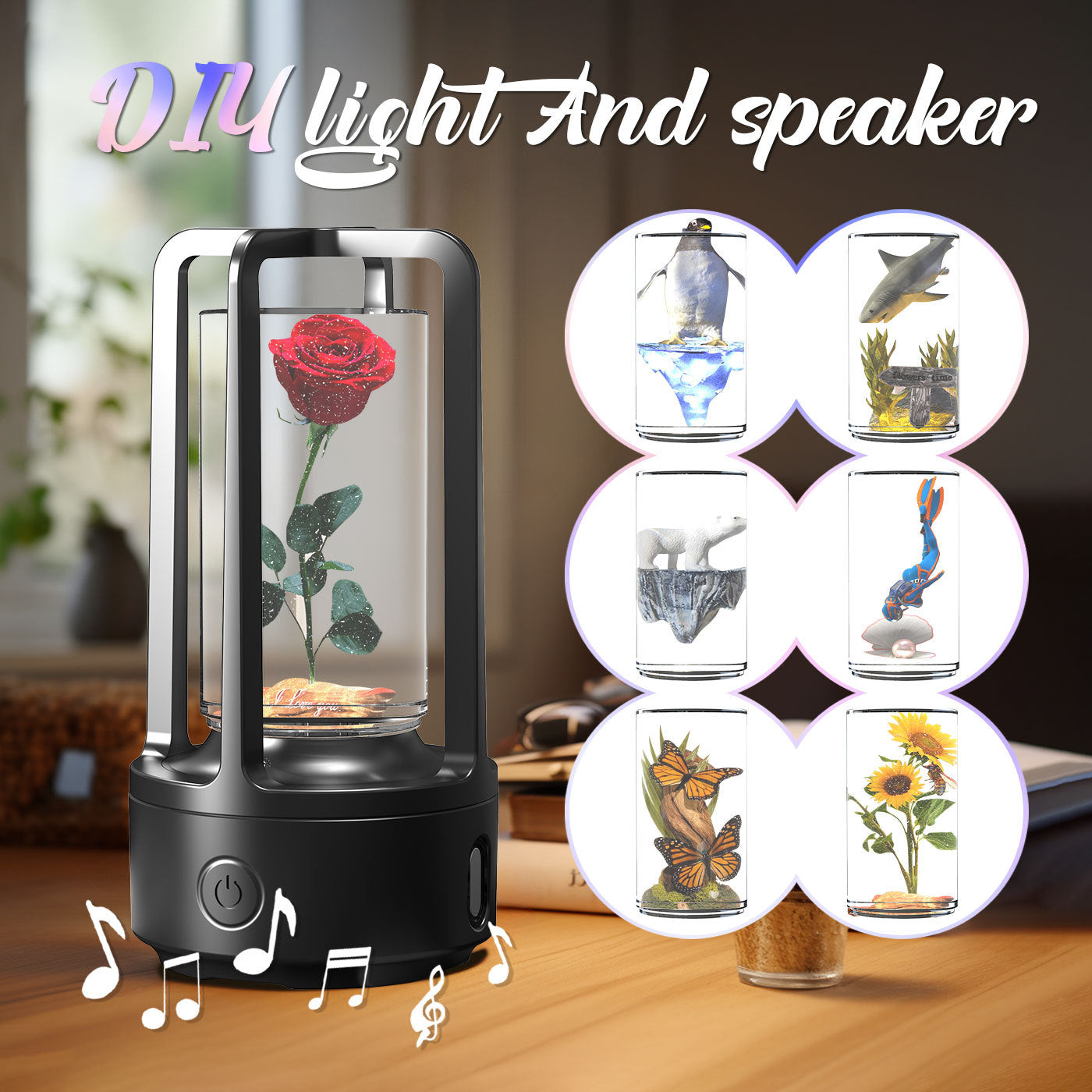 No Accessories 2 In 1 DIY Audio Crystal Light And Bluetooth Speaker Gift Touch Resin Night Light - Nyaabs