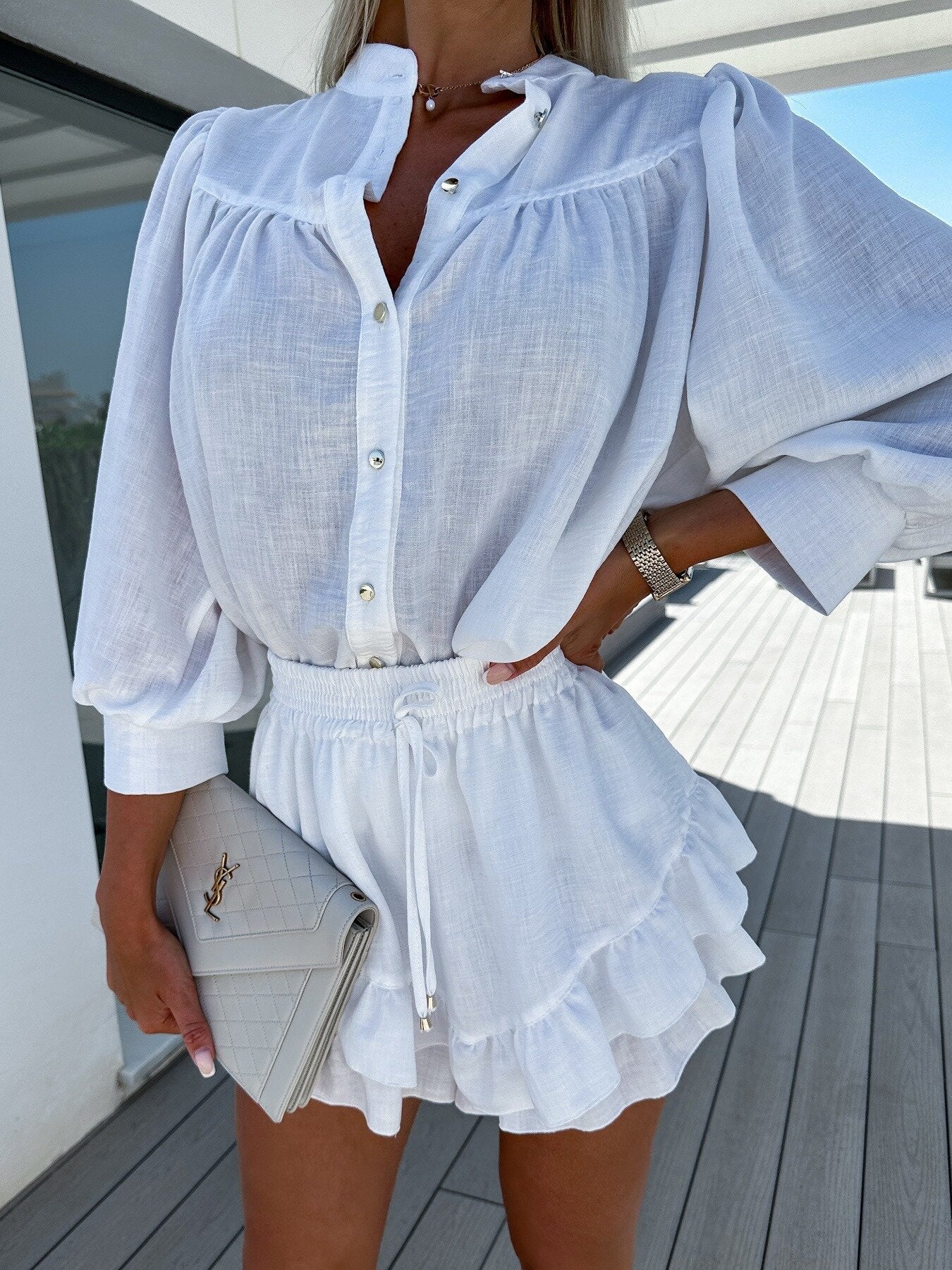 Fashion Cotton Linen Shirt Skirt Outfit - Nyaabs