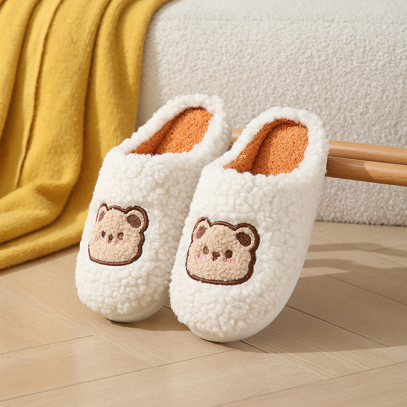 Cute Cartoon Bear Slippers For Couples Winter Warm Non-slip Floor Bedroom Slipper Home Men And Women House Shoes - Nyaabs