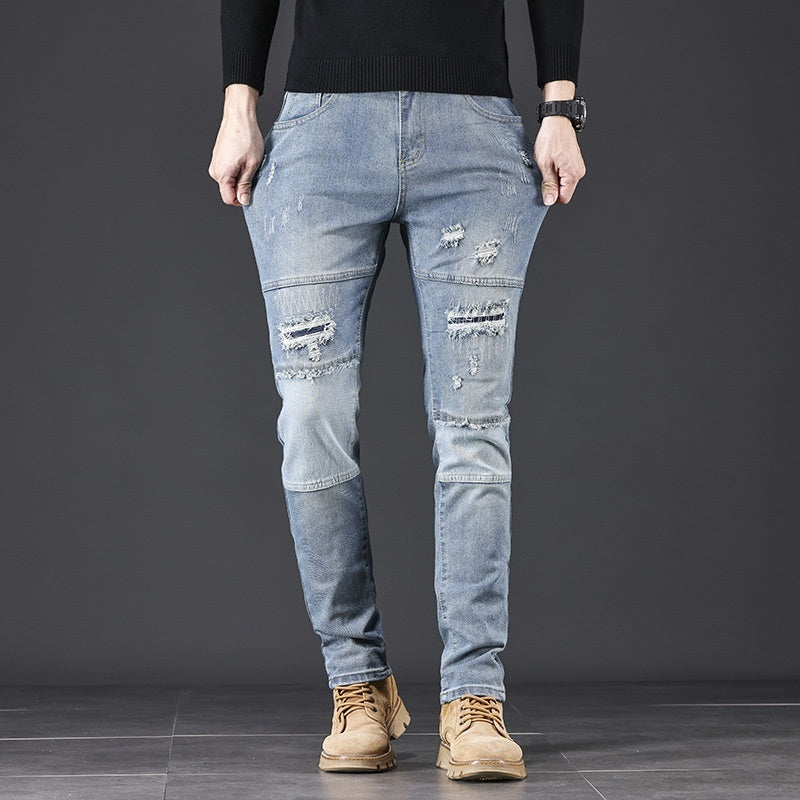 High-end Blue With Holes Jeans For Men - Nyaabs