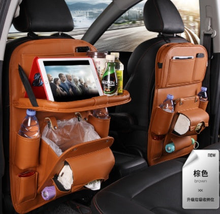 PU Leather Car Storage Bag Multifunction Seat Back Tray Hanging Bag Waterproof Car Organizer Automotive Interior Accessories - Nyaabs