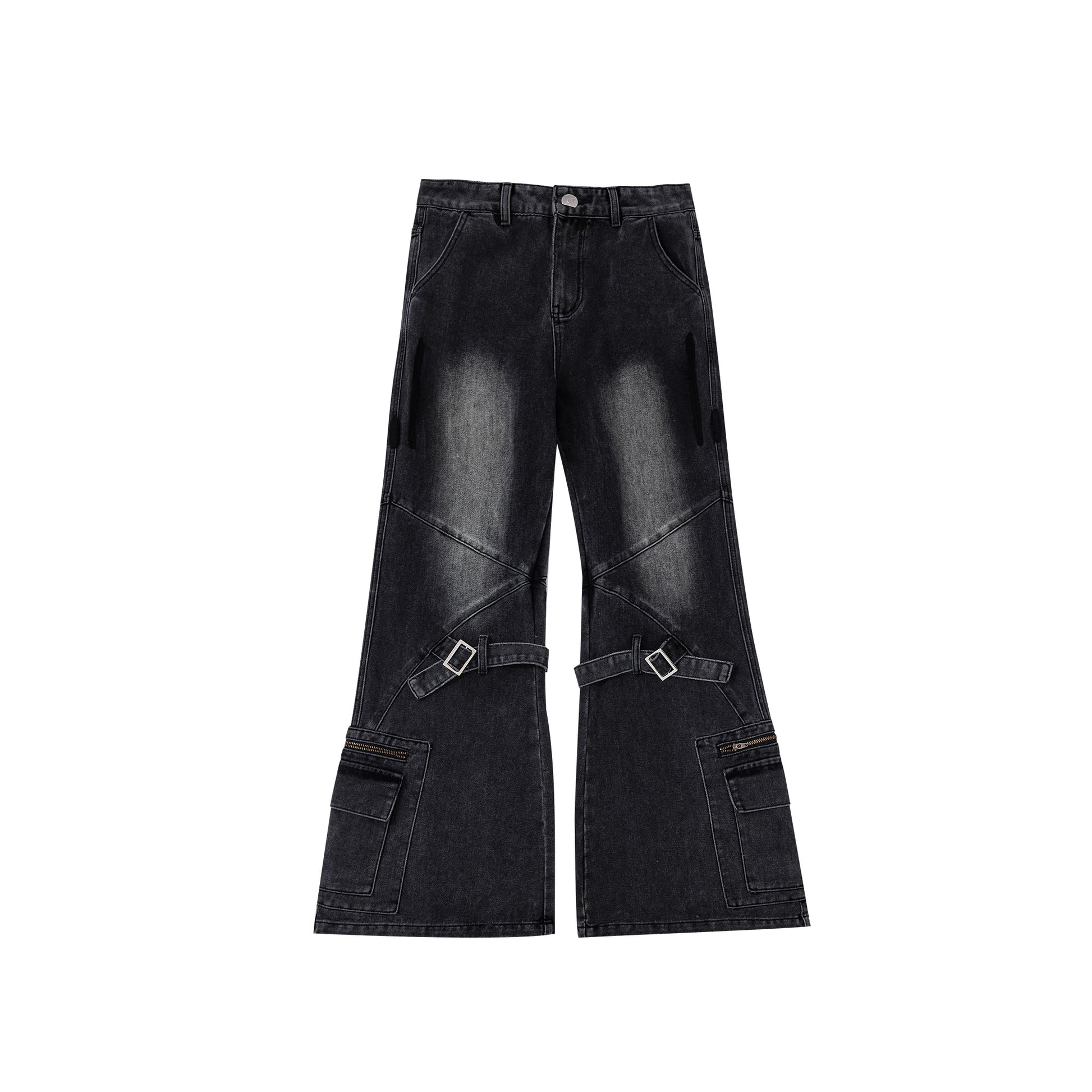 Worn Looking Washed-out Skinny Jeans Strap Patchwork Casual Pants - Nyaabs