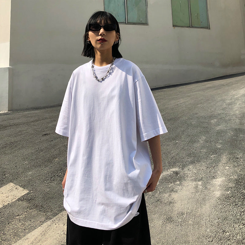 Oversize Plain Casual Round Neck T-shirt Cotton Short Sleeve - Nyaabs