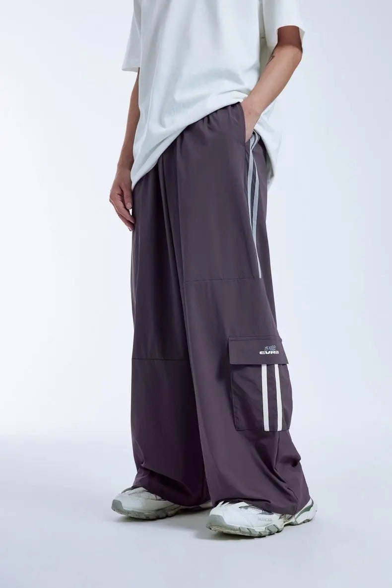 Men's Clothing Cut Side Stripe Wide-leg Pants Trendy Brand New Retro Color Contrast Patchwork Casual Wide-leg Pants - Nyaabs