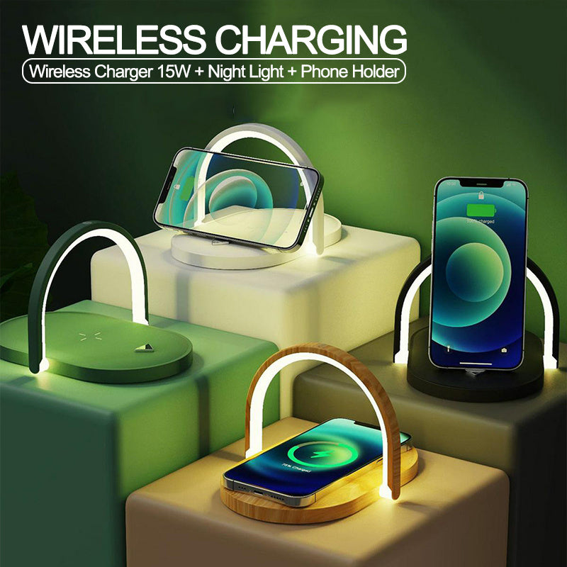 3 In 1 Foldable Wireless Charger Night Light Wireless Charging Station Stonego LED Reading Table Lamp 15W Fast Charging Light - Nyaabs