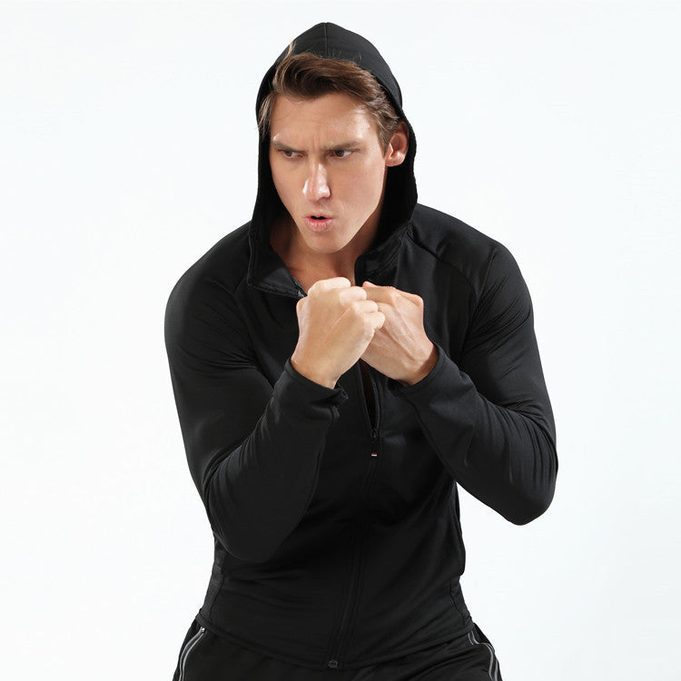 Long Zipper Hooded Hooded Sports Jacket Men's Workout Wear Training Running - Nyaabs