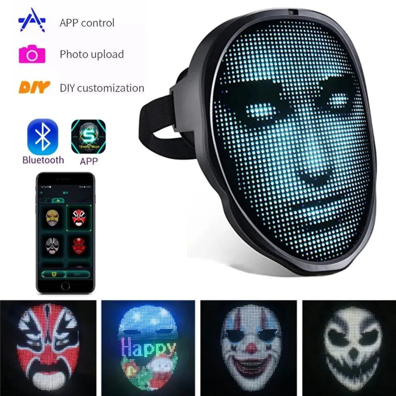 Halloween Face Masks Full Color LED Luminous Mask Face Changing Mask Party Bar Props - Nyaabs