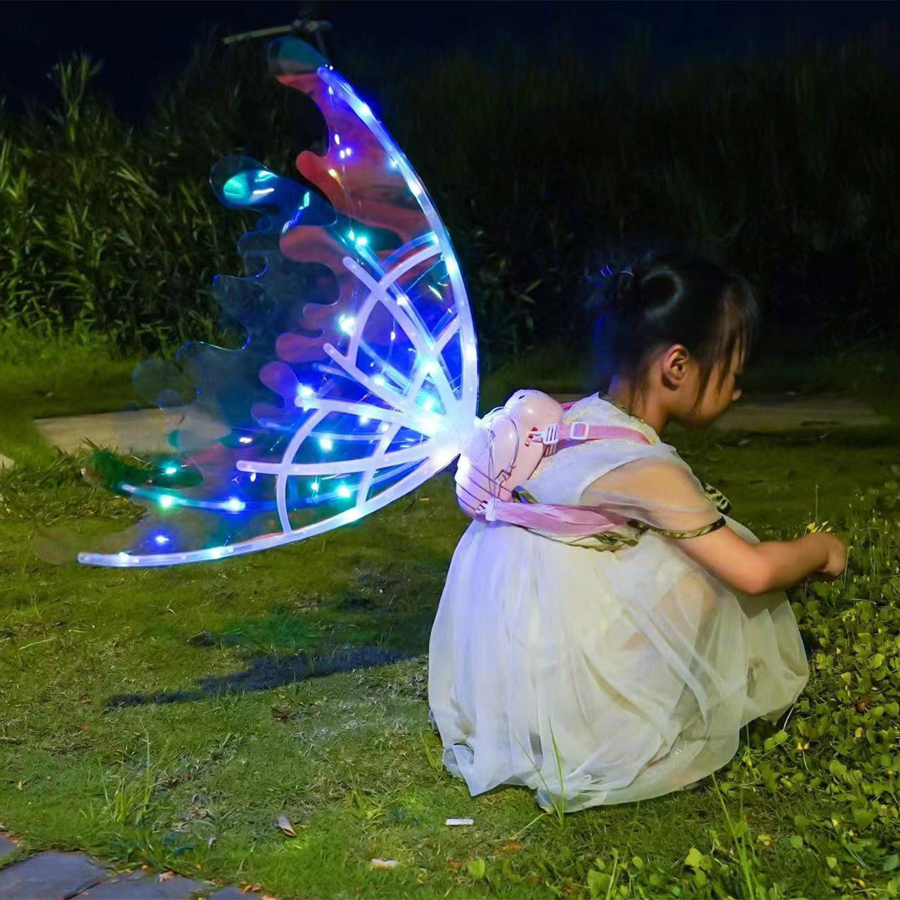 Girls Electrical Butterfly Wings With Lights Glowing Shiny Dress Up Moving Fairy Wings For Birthday Wedding Christmas Halloween - Nyaabs