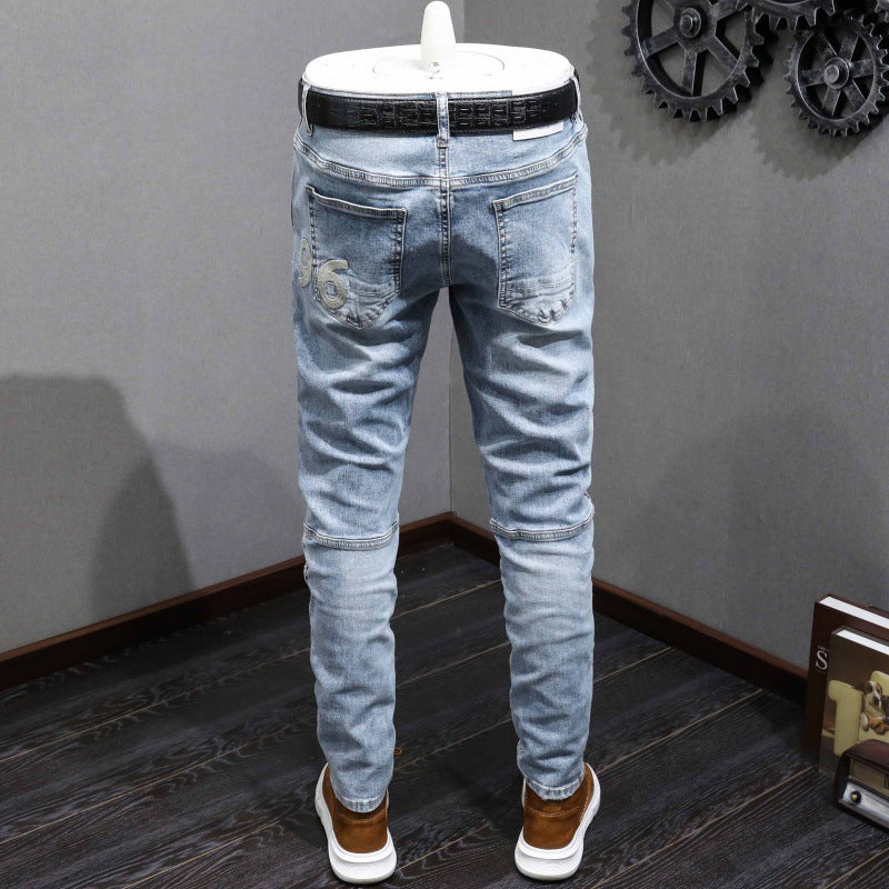 Patchwork Casual Light Blue Jeans - Nyaabs